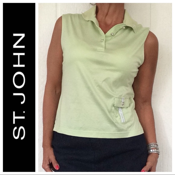ST. JOHN SPORT EGYPTIAN COTTON POLO SLEEVELESS TOP SIZE SMALL - Picture 2 of 8